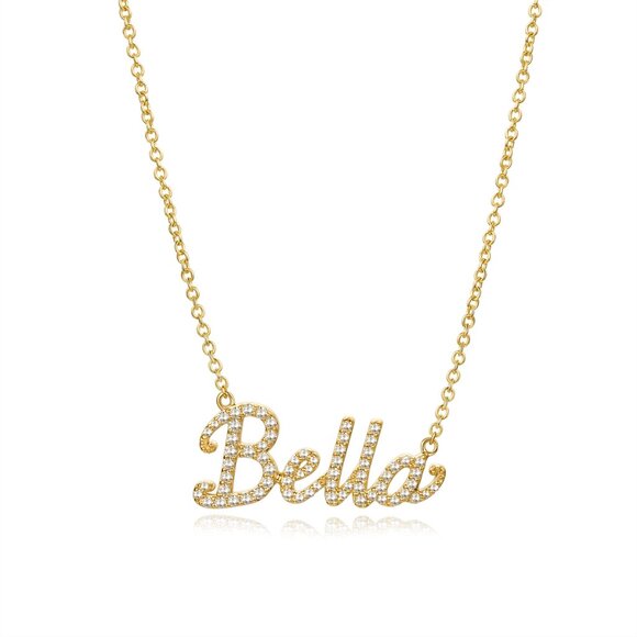 Personalised Bella Script 14K Yellow Gold Diamond Necklace - Picture 1 of 10